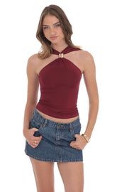 Gold Embellished Top in Burgundy